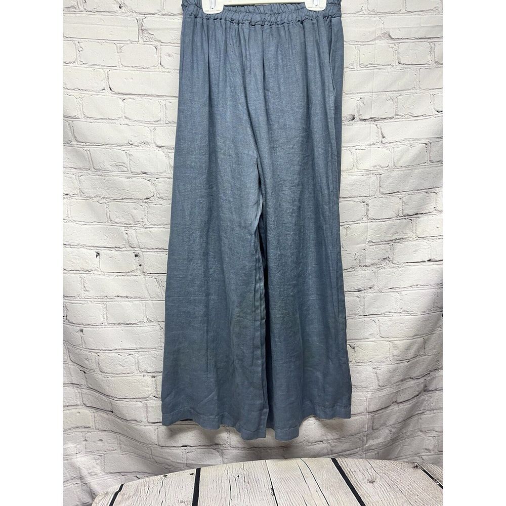 WoolOvers High Waist Pull On Linen Culottes Pants Wide Leg Blue‎ Pockets Size 14 - Picture 4 of 6